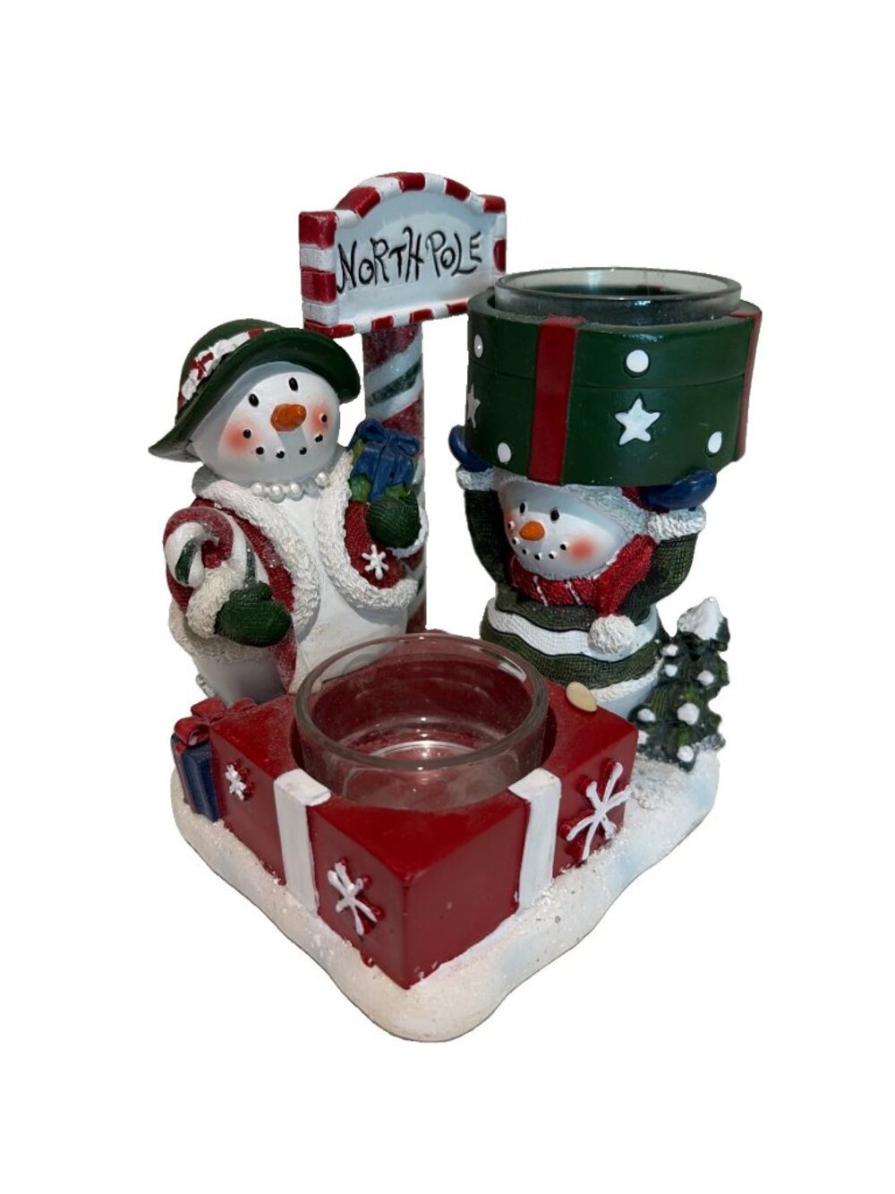 YANKEE CANDLE Snowman 2 Tea Light Candle Holder Christmas Holiday Winter Decor
